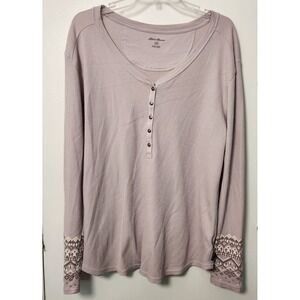 Eddie Bauer Pastel Purple Thermal Waffle Knit Henley Women's Top XXL Cuff Design